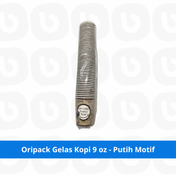 Oripack Gelas Kopi 9 oz - Putih Motif